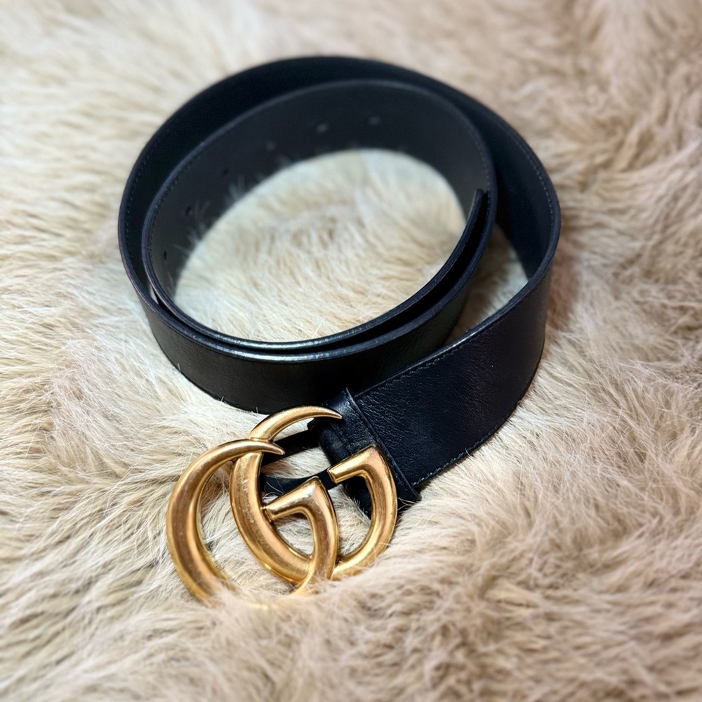 Gucci Black Belt with Gold GG Buckle
